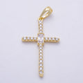 16K Gold Filled 32mm Clear Baguette Micro Paved CZ Cross Religious Pendant | Charms-01403
