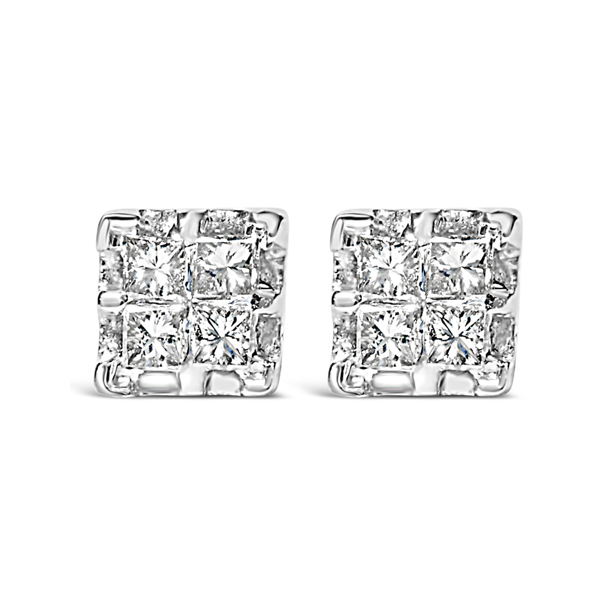 10k Yellow Gold Princess Diamond Quad Stud Earrings (1/4 cttw, J-K Color, I2-I3 Clarity)