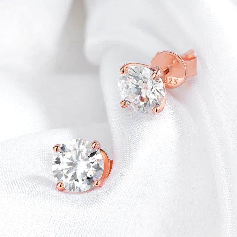 Smyoue 0.2-3CT Rose Gold Color Moissanite Stud Earrings for Women Sparkling Classic Wedding Lab Diamond Earring Pure 925 Silver