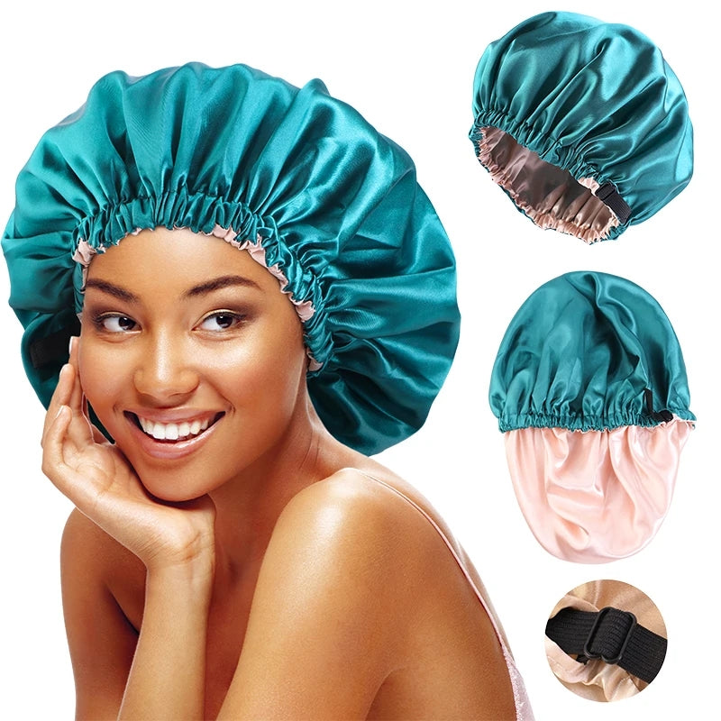 Satin Bonnet for Sleeping - Adjustable Silk-Lined Sleep Cap